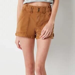 ARIZONA • Tan Khaki Mid Rise Paperbag Stretch Fabric Soft Shorts
